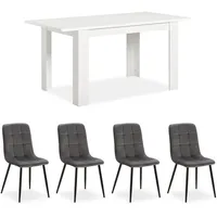 Homestyle4u Essgruppe mit 4 Samt Polsterstühlen in Weiß, Grau