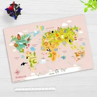 Cover-your-desk Schreibtischunterlage für Kinder Weltkarte in rosa für Kinder,