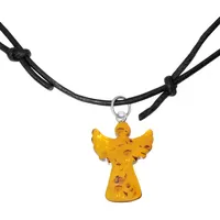 Ostsee-Schmuck Kette mit Anhänger Engel Lederband Bernstein braun