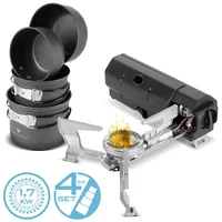 STAHLWERK Gaskocher Campingkocher Faltbar 1.700 W mit 4-tlg. Kochtopf-Set