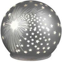 Formano LED Deko-Kugel Silber Sterne 12 cm Glaskugel Timer