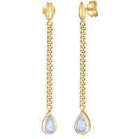 ELLI PREMIUM Ohrstecker Hänger Panzerkette Mondstein goldfarben 925 Silber