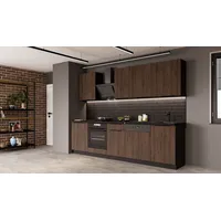 Küchen-Preisbombe Küchenzeile MONZA BASIC 280 cm Nussbaum Schwarz matt
