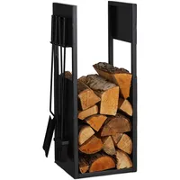 Relaxdays Kaminholzregal mit Besteck, Metall, HBT: 76,5x36x30 cm, Brennholzregal