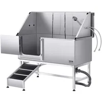 Vevor Hundewaschstation Edelstahl, 1500x700x1495 mm Tierpflegewanne mit Rampe, PE-Wasserfilterplatte,