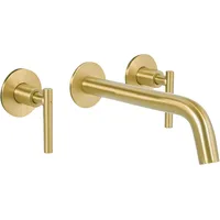Beliani Wandmontierte Waschtischarmatur Gold aus Messing Zweihebelmischer Mischbatterie Wandmontage