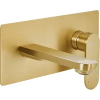 Beliani Wandmontierte Waschtischarmatur Gold aus Messing Einhebelmischer Mischbatterie Wandmontage