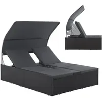 Juskys Syros Polyrattan Doppelliege Schwarz