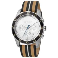 Esprit ES1G204L0015 Jordan Beige Silver Herrenuhr Leder-Armband Chrono Datum