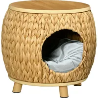 PawHut Katzenhöhle Rattan 2-in-1 Katzenkorb mit Kissen Haustierbett aus