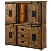 Massivmoebel24 Highboard Mango / Altholz 150x45x160 natur lackiert RAILWAY