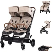 Chipolino Zwillingskinderwagen Twinity Fußabdeckung Wickeltasche Becherhalter beige - Beige