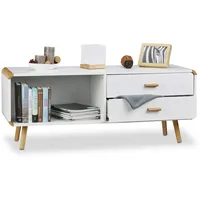 Relaxdays Sideboard abgerundet mit 2 Schubladen, langes Lowboard mit