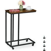 Relaxdays Beistelltisch C-Form, HBT 79x60x30 cm, Rollen, Sesseltisch zum
