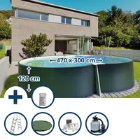 Planet Pool Stahlwandpool Set achtform 470x300x120cm, Stahl 0,4mm anthrazit,