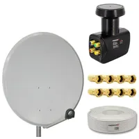 PremiumX Satelliten-Komplettanlage 80cm Satellitenschüssel SAT Quad LNB 10m Antennenkabel