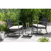 HC Garten & Freizeit Rattan Schaukelstuhl Set 3-tlg. Schwarz