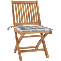 VidaXL Gartenstühle 2 Stk. Graue Karomuster-Kissen Massivholz Teak
