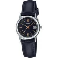 Casio LTP-V002L-1B3 Schwarz Analog Leder Quarz Klassisch Einfach Damenuhr