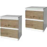 Hti-Living Nachtkommode 2er Set Weiß-Artisaneiche mit 2 Schubladen Thekla