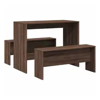 VidaXL 3-tlg. Esstisch und Bank Set Braun Eichen-Optik Holzwerkstoff