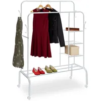 Relaxdays Kleiderständer Doppelstange mit Rollen 154x110x55cm weiß