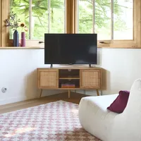 Sweeek - Eck-TV-Möbel mit Holz- und Rohrdekor, 2 Türen,