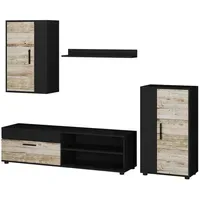 Vicco Wohnwand Berno, Sandeiche/Schwarz, 4-teiliges Set Art Nr 53280