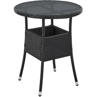 Juskys Yoro Polyrattan Gartentisch rund Ø 60 cm Schwarz 
