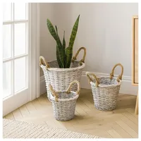 Hti-Living 3er Set Pflanzkörbe aus Weide mit Juteseil rustikale