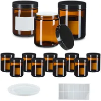 Relaxdays Salbentiegel, 12er Set, 240 ml, Braunglas, Tiegel mit