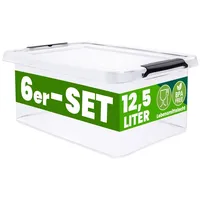 DEUBA Deuba® 6x Aufbewahrungsbox mit Deckel 12,5L Box Kunststoff