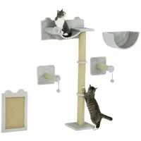PawHut Katzen Kletterwand 5 tlg. mit Kratzpfosten, Hängematte, Sprungplatt,