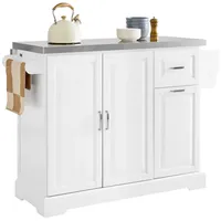 SoBuy Kücheninsel mit 2 Schubladen Weiß, 129x71x91cm Modern