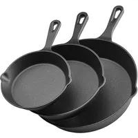 Vevor 3-tlg. Gusseisenpfanne Set 160/220/265 mm Bratpfannen Kochpfanne Schwarz