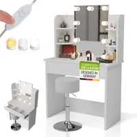 Juskys Schminktisch Zoey & Hocker Tonia, LED-Spiegel & Stauraum,