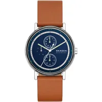 Skagen »SIGNATUR« Armbanduhr, Herrenuhr, Lederarmband, analog, Tag, Wochentag