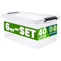 DEUBA Aufbewahrungsbox 6er-Set Transparent 58x39x26cm 40L stapelbar