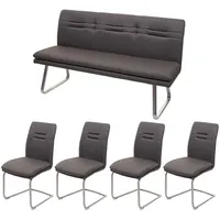 MCW Esszimmer-Set MCW-H70, Esszimmergruppe Sitzgruppe Esszimmergarnitur, Stoff/Textil Edelstahl gebürstet