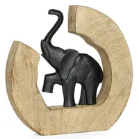 Moritz Dekofigur Elefant aus Aluminium schwarz auf Mangoholzsockel 24