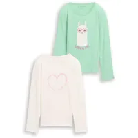 Tom Tailor Mädchen Langarmshirt mit Print im 2er-Pack, weiß,