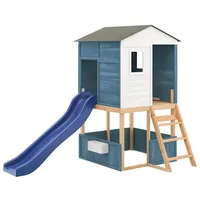 VidaXL Spielturm Weiß und Blau Massivholz Tanne