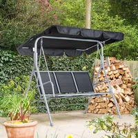 Outsunny Hollywoodschaukel 3-Sitzer elegante Gartenschaukel mit Dach Schwarz Silber