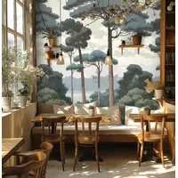 Living Walls "Fototapete Wald Kiefern Grau Grün erweiterbar", braun,