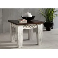 MASSIVMOEBEL24.DE Beistellisch Mango / Akazie 55x55x45 weiß gewachst CASTLE-ANTIK