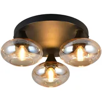 RL Deckenlampe schwarz Wohnzimmerlampe Deckenleuchte 3 flammig Flurleuchte, Glas