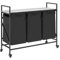 VidaXL Wäschekorb 3 Fächer mit Rollen Grau Sonoma