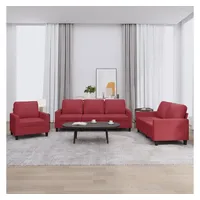 VidaXL 3-tlg. Sofagarnitur mit Kissen Weinrot Kunstleder
