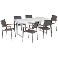 Beliani Gartenmöbel-Set, Weiß, Grau, Silber, Metall, Gartenmöbel, Gartenmöbel-Sets