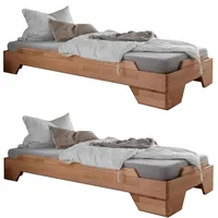 Main Möbel 2er-Set Stapelbett 90x200cm 'Pisa' Buche massiv natur